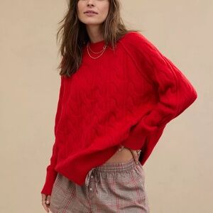 NWT Aerie unREAL Cable Crew Neck Oversized Sweater - RED - SMALL